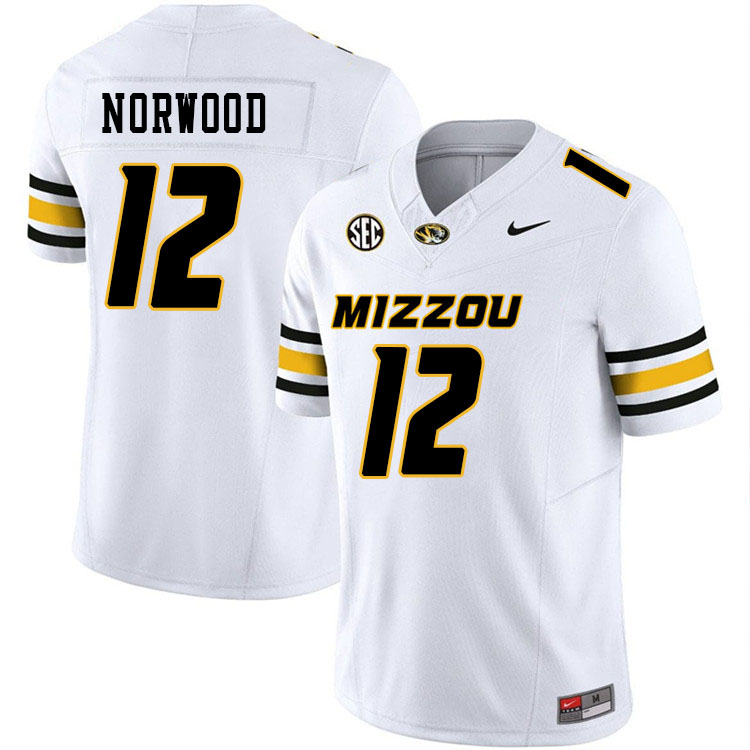 Men #12 Dreyden Norwood Missouri Tigers College Football Jerseys Stitched-White